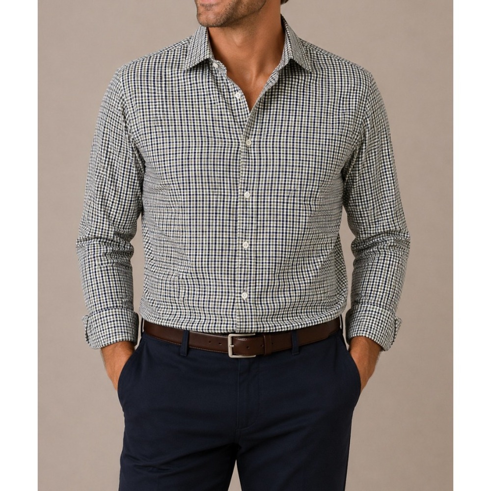 Mizzen+Main Leeward Trim Fit Gingham Check No Tuck Long Sleeve Button Shirt XL